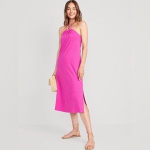 Old Navy slub-knit Halter MIDI shirt dress. NWT size xl pink